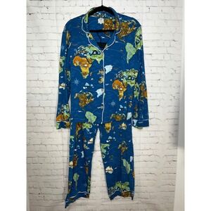 BedHead Pajamas x ApolloJets World Map Print Pajama Set Blue Mens Womens Large